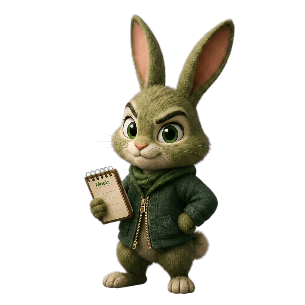 Meeki’s rabbit notekeeper holding a notepad